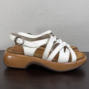 Dansko White Leather Strappy Platform Wedge Sandals Womens 40 Made in Portugal